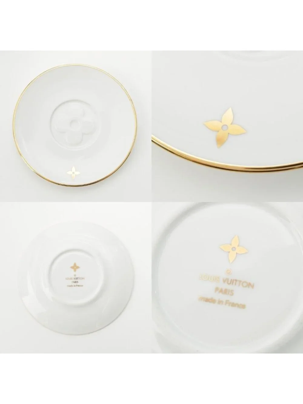 Louis Vuitton Porcelain Bowl Tea Cup & Saucer Set 4 Guest Tableware White Gold